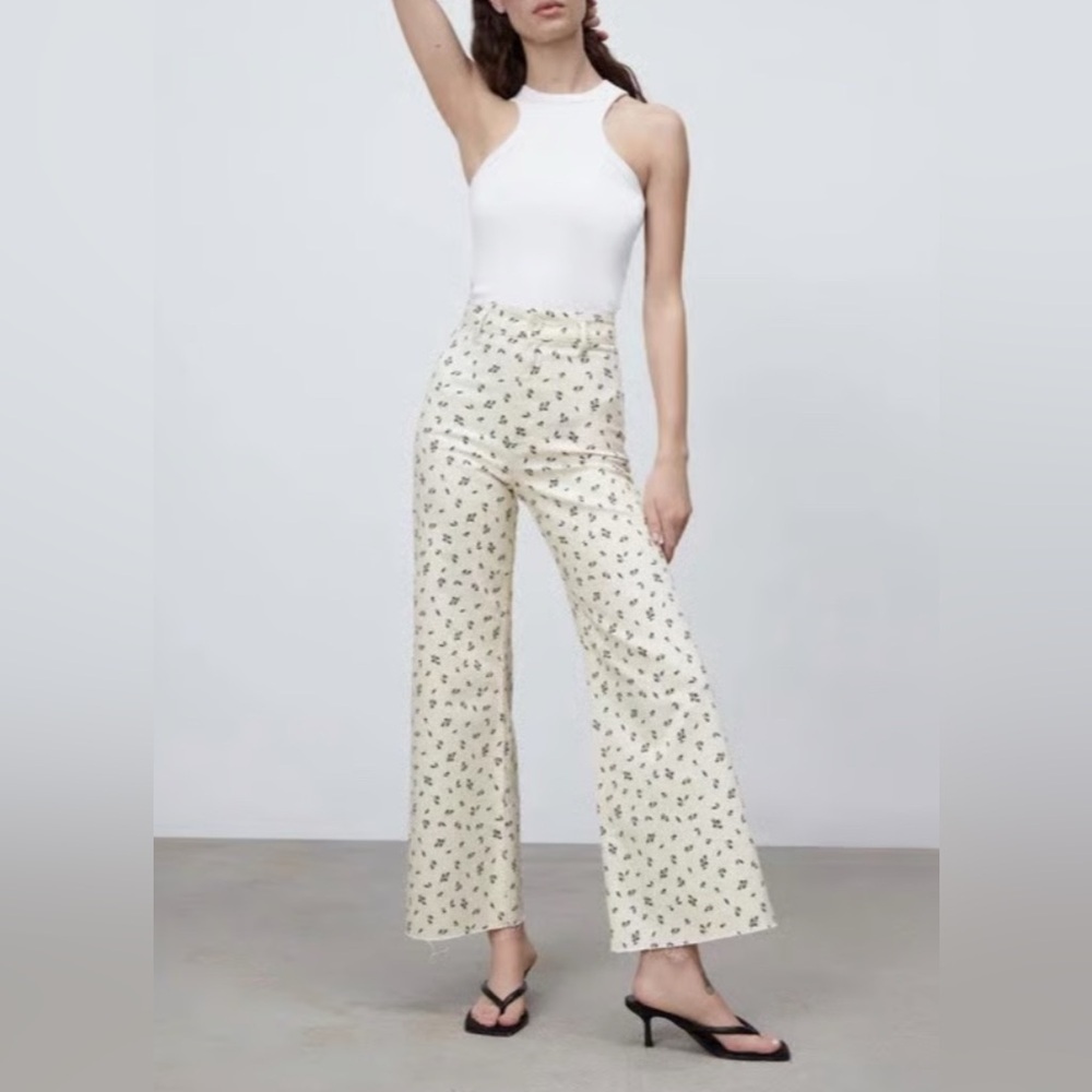 NEW Zara The Marine Straight Floral Jeans 2